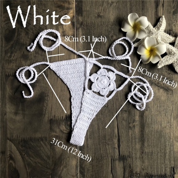 White  Hand crochet Flower Kini. Micro Bikini Bottom Micro Bikini, Tho… - Picture 1 of 9